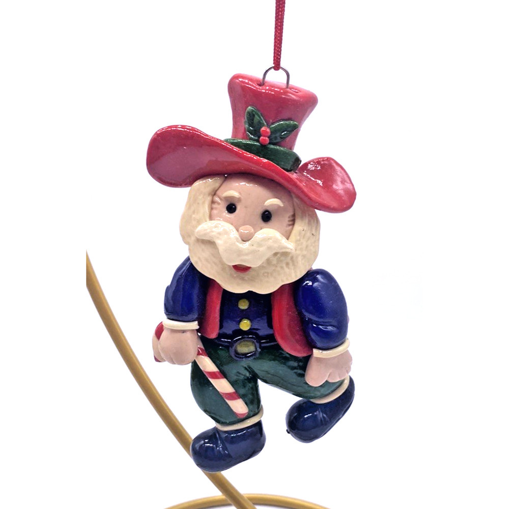 Cowboy Santa Christmas Ornament Western Howdy Rodeo Vintage Clay Figural Painted